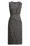 Lafayette 148 New York Fringed Seam Wool Blend Tweed Sheath Dress In Black
