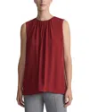 Lafayette 148 New York Gathered Neck Sleeveless Silk Blouse In Red