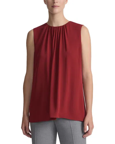 Lafayette 148 New York Gathered Neck Sleeveless Silk Blouse In Red
