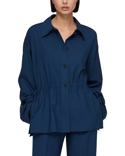 Lafayette 148 New York Gathered Waist Button Front Wool-blend Overshirt In Blue