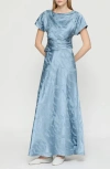 Lafayette 148 New York Gesture Drape Front Jacquard Gown In Paper Blue