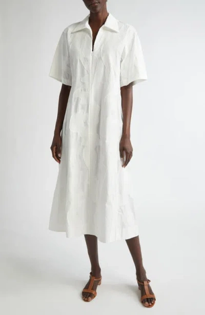 Lafayette 148 New York Gestures Cotton Blend Jacquard A-line Dress In White