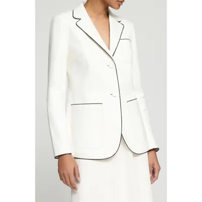 Lafayette 148 New York Glove Piped Lambskin Leather Blazer In White