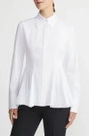 Lafayette 148 Button-down Godet Peplum Shirt In White