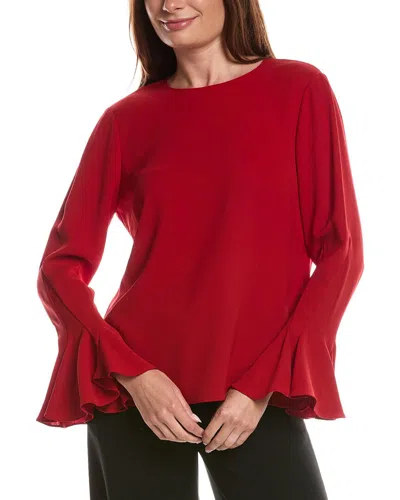 Lafayette 148 New York Godet Sleeve Blouse In Red
