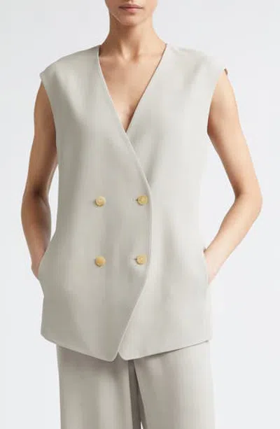 Lafayette 148 New York Grid Plaid Crepe Double Breasted Vest In Cement