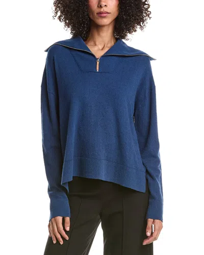 Lafayette 148 New York Half Zip Collared Sweater In Blue
