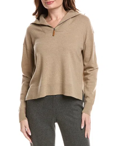 Lafayette 148 New York Half Zip Collared Wool & Cashmere-blend Sweater In Brown