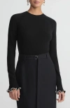 Lafayette 148 New York Hand Beaded Faux Pearl Cashmere Sweater In Black