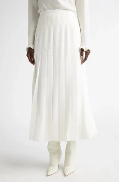 Lafayette 148 New York Hand Beaded Faux Pearl Pleated Georgette Midi Skirt In Cloud