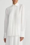 Lafayette 148 Pleated Pearly Beaded Blouse In Cloud