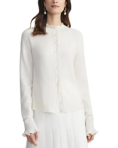 Lafayette 148 New York Hand-beaded Pearlescent Trim Cardigan In White