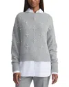 Lafayette 148 New York Hand-beaded Pearlescent Wool & Cashmere-blend Sweater In Gray