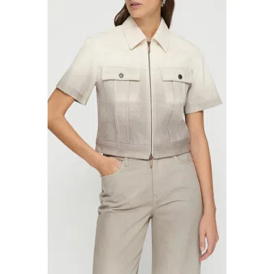 Lafayette 148 New York Hand Dip Dye Short Sleeve Zip Denim Jacket