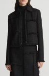 Lafayette 148 Fringe-trim Boucle Tweed Jacket In Black