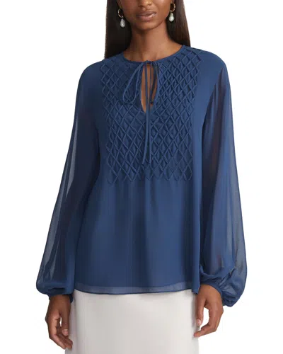 Lafayette 148 New York Hand-smocked Lattice Shirt In Blue