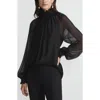 Lafayette 148 New York Hand Smocked Silk Georgette Shirt In Black