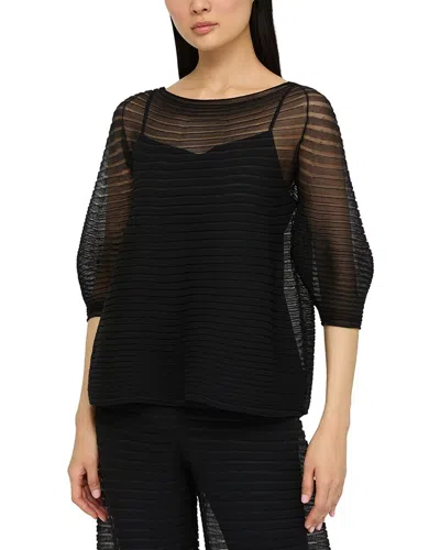 Lafayette 148 New York Harmonica Pleat Stitch Raglan Silk Blouse In Black-black