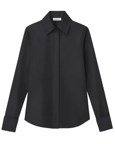 Lafayette 148 New York Hidden Button Front Slim Blouse In Black