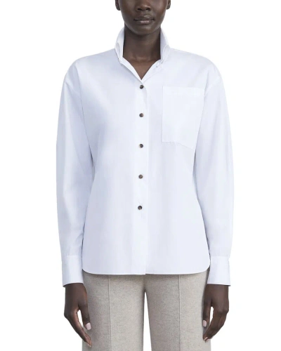 Lafayette 148 New York High Collar Button Front Shirt In White