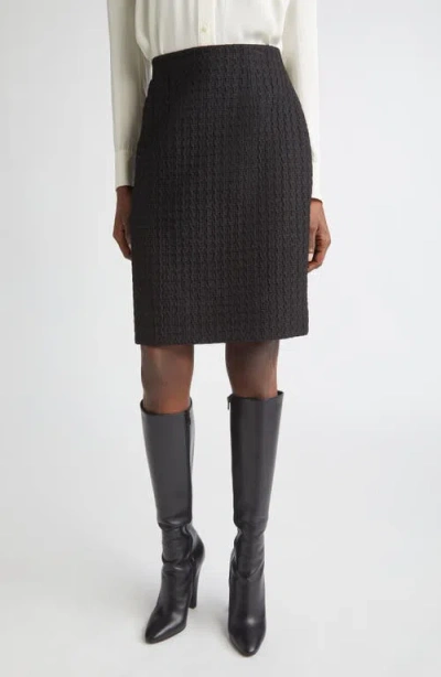 Lafayette 148 New York High Waist Textured Houndstooth Jacquard Skirt In Black