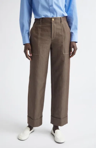 Lafayette 148 New York Highline Straight Leg Ankle Cotton & Linen Jeans In Brown