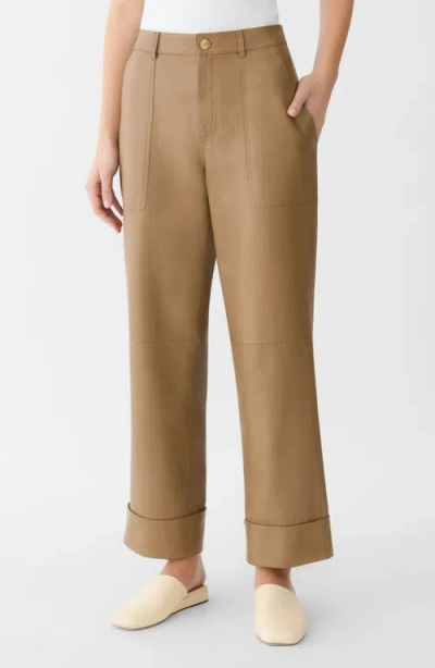 Lafayette 148 New York Highline Straight Leg Leather Ankle Pants In Blue