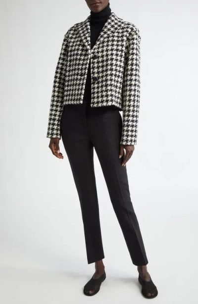 Lafayette 148 New York Houndstooth Check Crop Wool Blend Jacket In Black Multi