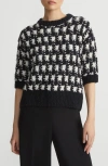 Lafayette 148 Elbow-sleeve Houndstooth Sweater In Black/cloud