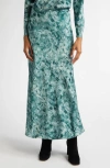 Lafayette 148 New York Impasto Print Bias Cut Textured Stretch Silk Maxi Skirt In Deep Malachite Multi
