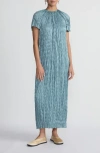 Lafayette 148 Raglan-sleeve Shimmer Plisse Maxi Dress In Lagoon Green