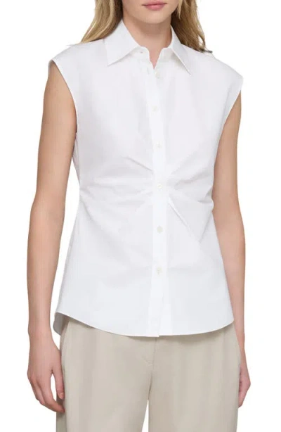 Lafayette 148 New York Irregular Pleated Sleeveless Button-up Shirt In White
