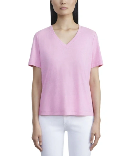 Lafayette 148 New York James V-neck Linen-blend T-shirt In Pink