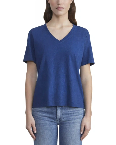 Lafayette 148 New York James V-neck Linen-blend T-shirt In Parisian Blue