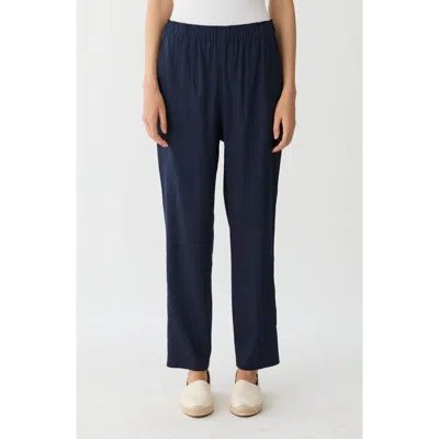 Lafayette 148 New York Jones Linen Blend Straight Leg Pants In Blue