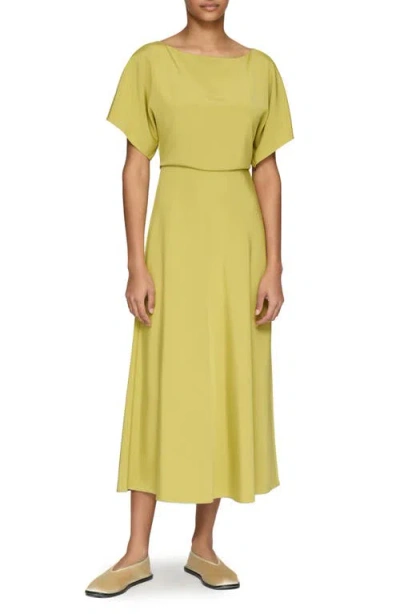 Lafayette 148 New York Kimono Sleeve Stretch Silk Blouson Dress In Chartreuse