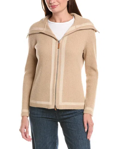 Lafayette 148 New York Knit Zip Sweater In Brown