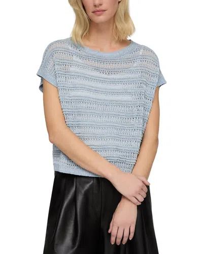 Lafayette 148 New York Lace And Ottoman Stitch Bateau Linen & Silk-blend  Sweater In Blue