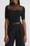 Lafayette 148 New York Lace Trim Wool Sweater In Black