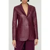 Lafayette 148 Plus Size Nappa Leather Pocket Fitted Blazer In Purple