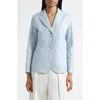 Lafayette 148 Single-breasted Leather Blazer In Venetian Sky