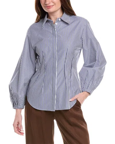 Lafayette 148 New York Lantern Sleeve Exposed Dart Blouse In Blue