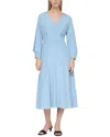 Lafayette 148 New York Lantern Sleeve Surplice Silk-blend Dress In Blue