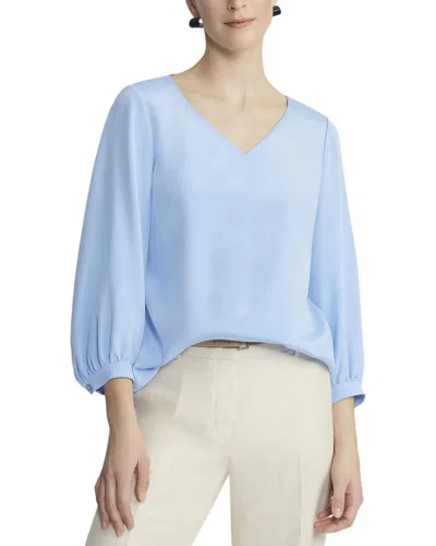 Lafayette 148 New York Lantern Sleeve V-neck Silk-blend Blouse