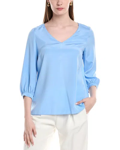Lafayette 148 New York Lantern Sleeve V-neck Silk-blend Blouse In Multi