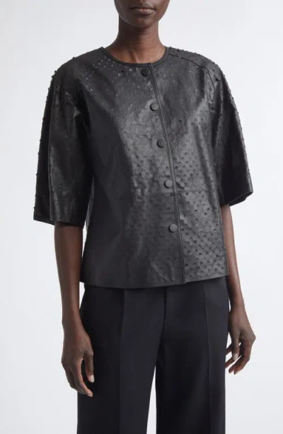 Lafayette 148 New York Laser Cut Leather Jacket In Black