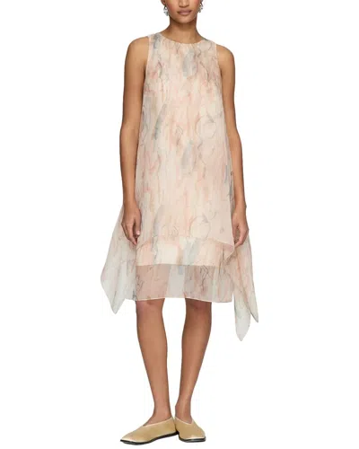 Lafayette 148 New York Gesture Print Layered Handkerchief Hem Silk Organza Dress In Raffia Multi