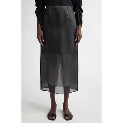 Lafayette 148 New York Layered Silk Pencil Skirt In Black