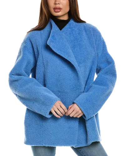 Lafayette 148 New York Leather Reversible Drape Lapel Coat In Blue