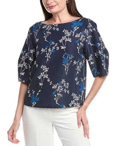 Lafayette 148 New York Linen & Silk Blend Shirt In Blue